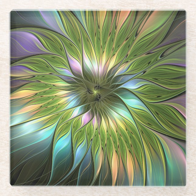 Luminous Fantasy Blume Fraktal Art Glasuntersetzer (Vorderseite)