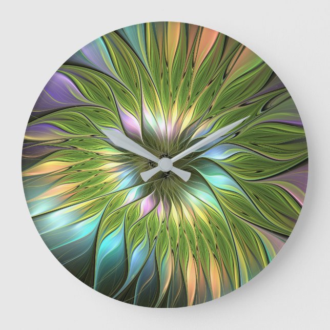Luminous Fantasy Blume Fraktal Art Große Wanduhr (Vorderseite)