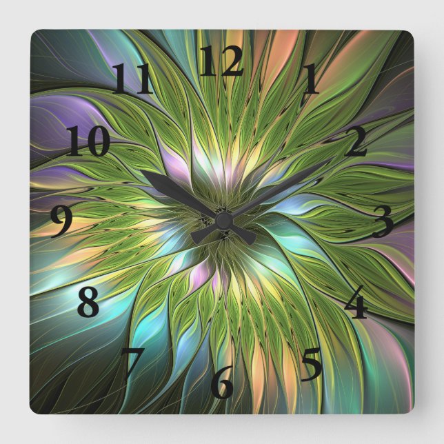 Luminous Fantasy Blume Fraktal Art Quadratische Wanduhr (Vorderseite)
