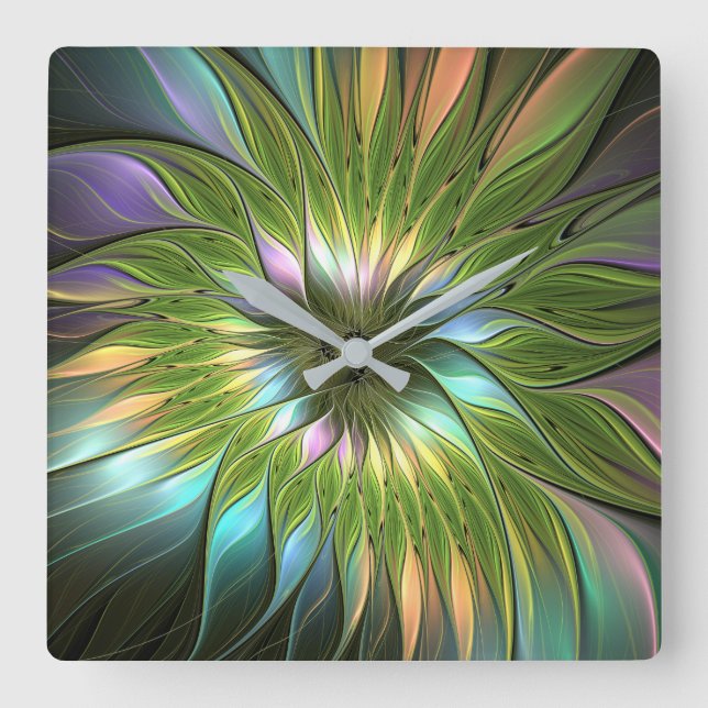 Luminous Fantasy Blume Fraktal Art Quadratische Wanduhr (Vorderseite)