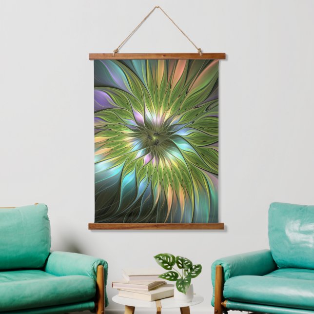 Luminous Fantasy Blume Fraktal Art Wandteppich Mit Holzrahmen (Wohnzimmer)