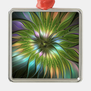 Luminous Fantasy Blume Fraktal Square Ornament Aus Metall