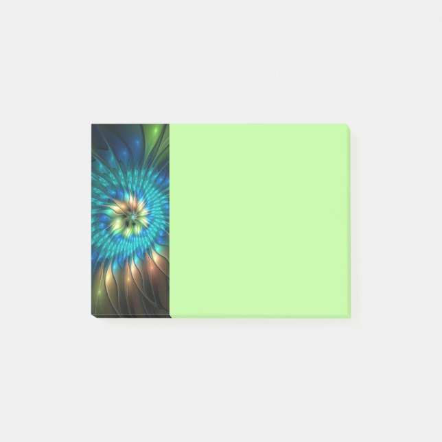 Luminous Fantasy Flower, Colorful Abstract Fractal Post-it Klebezettel (Vorderseite)