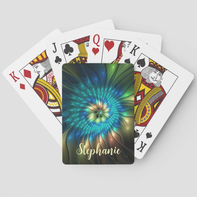 Luminous Fantasy Flower, Colorful Abstract Fractal Spielkarten (Rückseite)