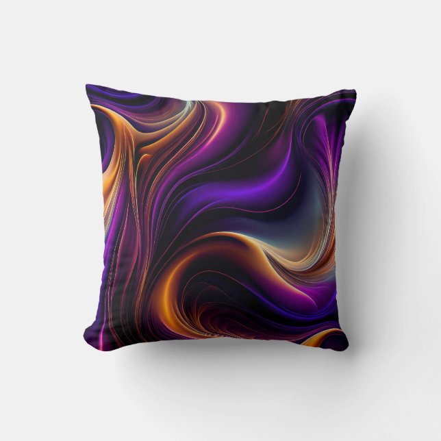 Luminous Flow - Vibrant Purple, Orange, & Gold Art Kissen (Vorderseite)