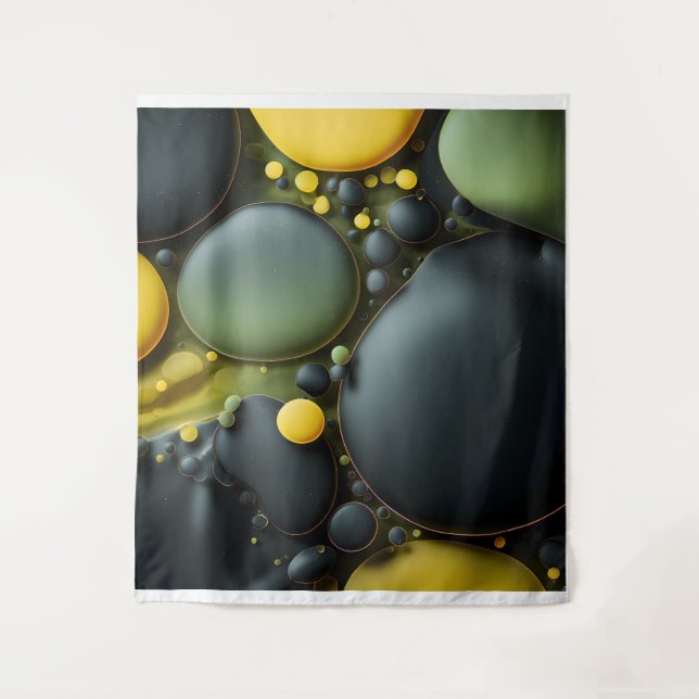 Luminous Fluid Dynamics: Yellow and Green Abstract Wandteppich (Vorderseite)