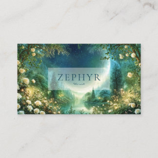 Luminous Forest White Rose and Celestial Night Visitenkarte