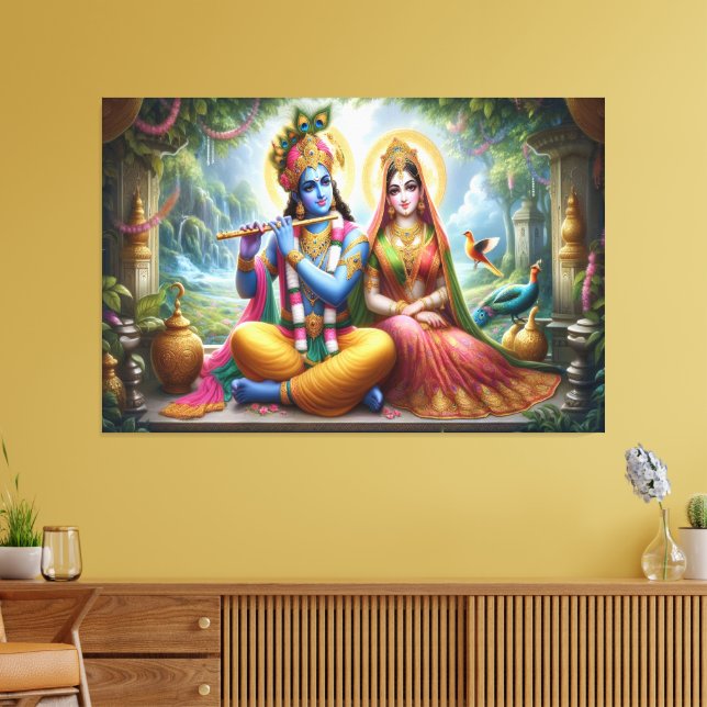 Luminous Gods Art: Krishna Radha, Göttliches Paar Leinwanddruck (Insitu (Wohnzimmer))