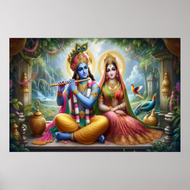 Luminous Gods Art: Krishna Radha, Göttliches Paar Poster (Vorne)