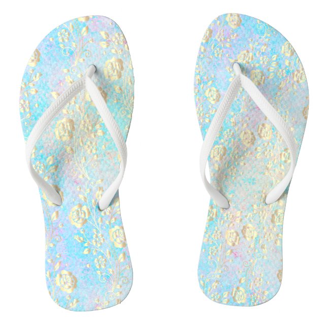 Luminous Gold Floral auf Teigwaren Flip Flops (Fußbett)