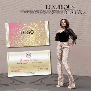 Luminous Gold Pink Lila Glitzer und Logo Luxus Visitenkarte