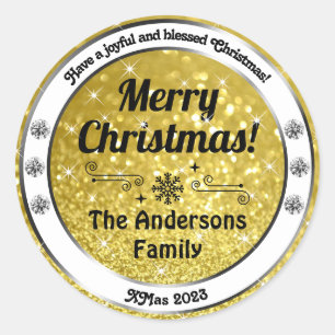 Luminous Gold Sparkle Glitzer Weihnachtsmarken Runder Aufkleber