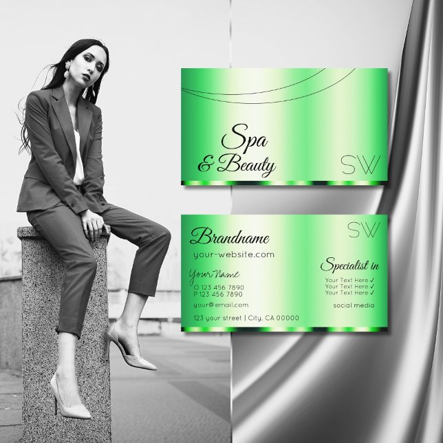 Luminous Green Glamour mit Monogram Stylish Visitenkarte (Von Creator hochgeladen)