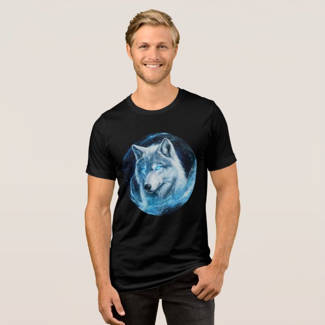 Luminous Ice Wolf in Galaxy Swirl Tri-Blend Shirt (Vorderseite voll)