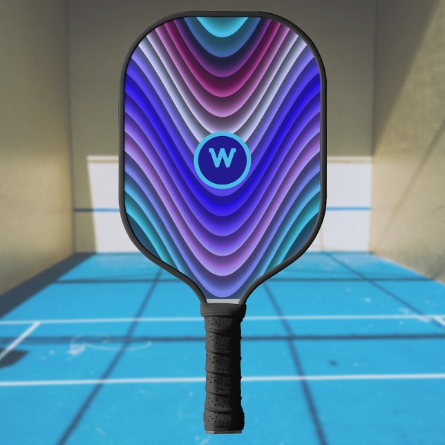 Luminous Magenta Blue Lila Monogram Wirbel Pickleball Schläger (Von Creator hochgeladen)