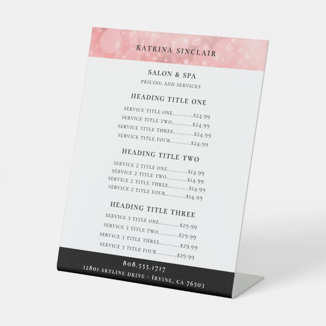 Luminous Pink Bokeh Business Services - Preise Sockelschild (Vorderseite)