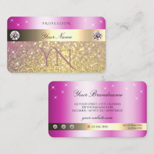 Luminous Pink Lila Gold Glitzer mit Initialen Visitenkarte