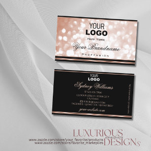 Luminous Rose Gold Spark Glitzer Logo Black Luxe Visitenkarte