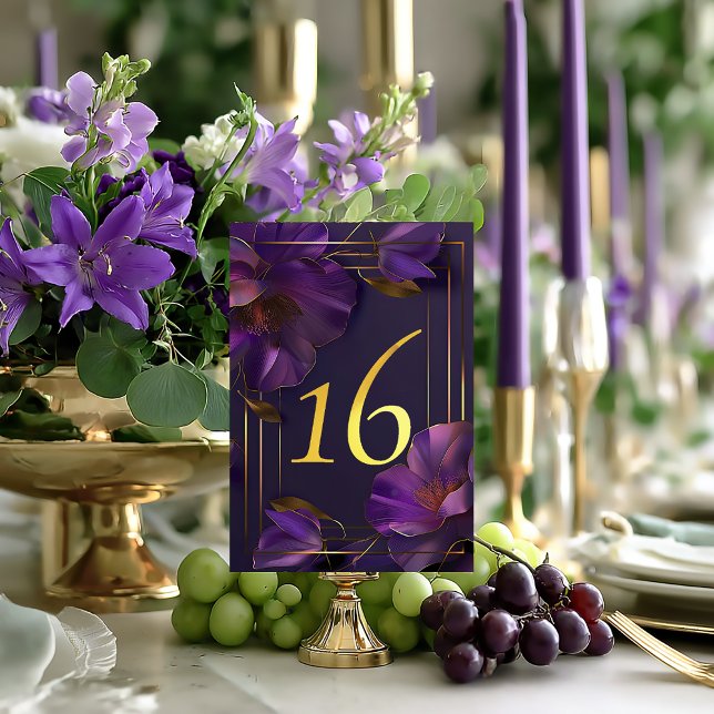 Luminous Violets Purple Wedding Table Number Card Tischnummer (Beautiful Luminous Violets Wedding Table Number Card)