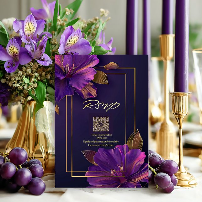 Luminous Violets QR-Code-RSVP  RSVP Karte (Vibrant Modern QR Code Purple Violets Wedding RSVP Enclosure Card )