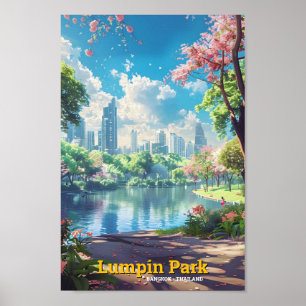 Lumpini Park Bangkok Thailand Vintage Travel Poster