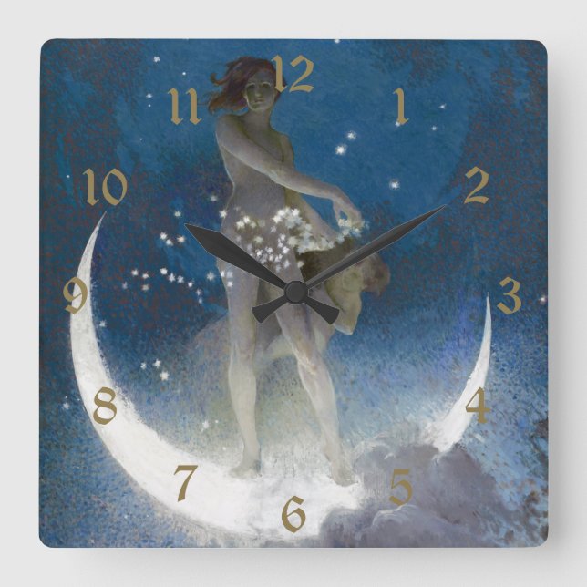 Luna Goddess auf den Nachts-Scattering Stars Quadratische Wanduhr (Vorderseite)