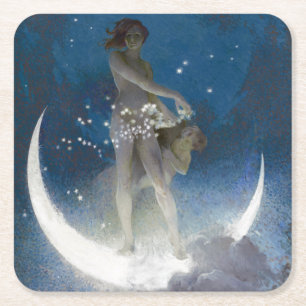 Luna Goddess auf den Nachts-Scattering Stars Rechteckiger Pappuntersetzer