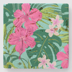 Luna Hibiskus Garden Hawaiian - Pink und Turq Steinuntersetzer