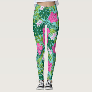 Luna Hibiskus Garden Hawaiian - Rosa und Türkis Leggings