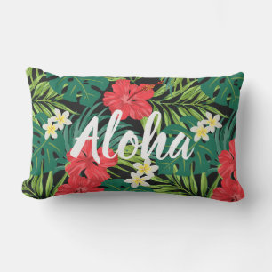 Luna Hibiskus Garden Hawaiian - Rot und Schwarz Kissen Für Draußen