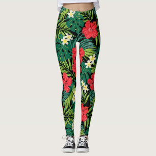 Luna Hibiskus Garden Hawaiian - Rot und Schwarz Leggings