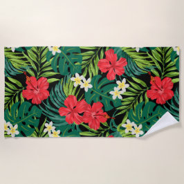 Luna Hibiskus Garden Hawaiian - Rot und Schwarz Strandtuch