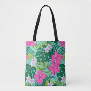 Luna Hibiskus Garden Hawaiian - Turq Beach Bag