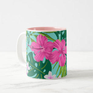 Luna Hibiskusgarten Hawaiian - Rosa und Türkis Zweifarbige Tasse