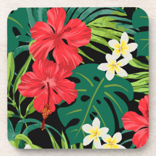 Luna Hibiskusgarten Hawaiian - Rot und Schwarz Getränkeuntersetzer