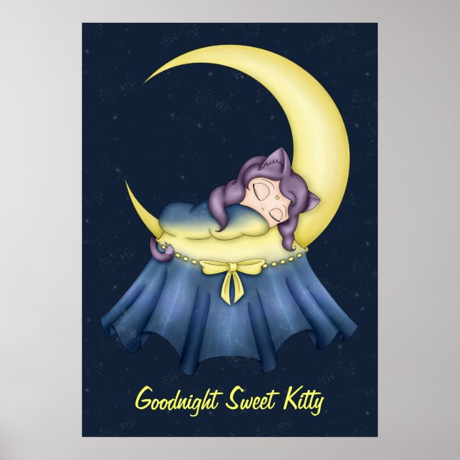 Luna Lullaby Katzenschlaf auf dem Mond Poster (Vorne)
