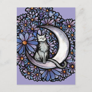 Luna Mond Katze Lila Gänseblümchen                 Postkarte
