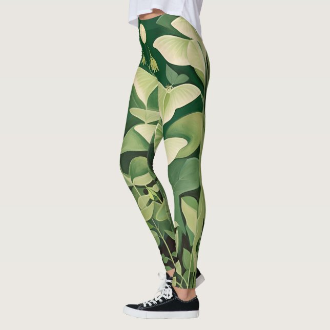 Luna Moth and Blume - Grün und Creme Leggings (Links)