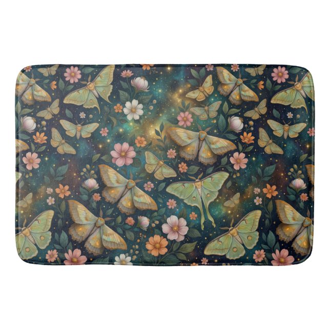Luna Moth and Moon Phases, Starry Night Flowers Badematte (Vorderseite)