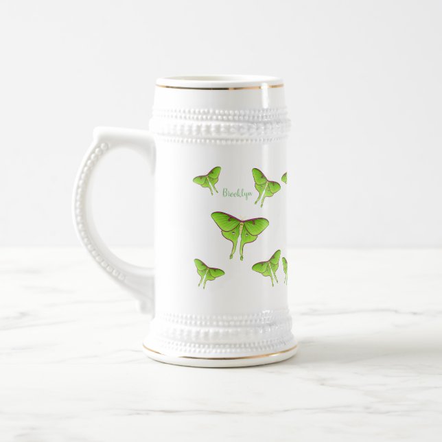 Luna Moth Cartoon Illustration Bierglas (Links)