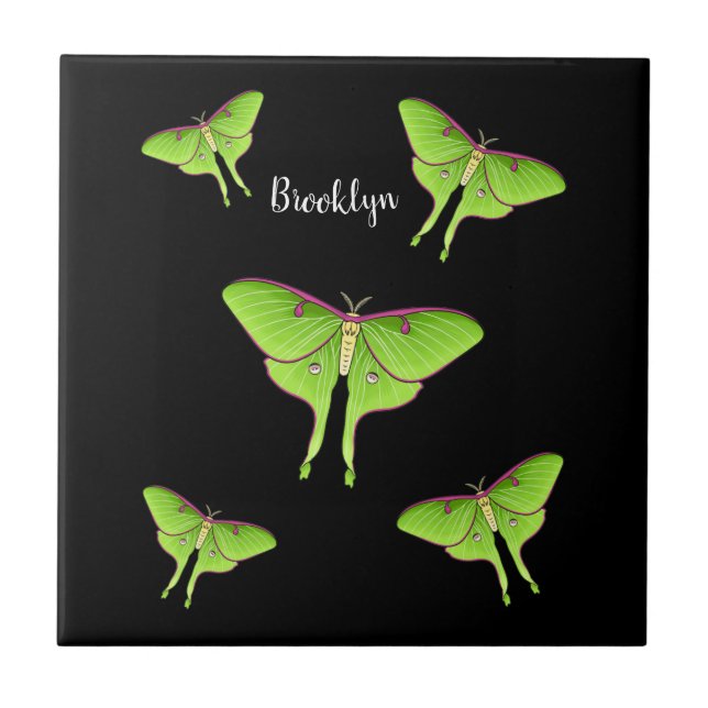 Luna Moth Cartoon Illustration Fliese (Vorderseite)