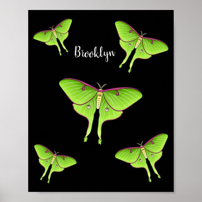 Luna Moth Cartoon Illustration Poster (Vorne)