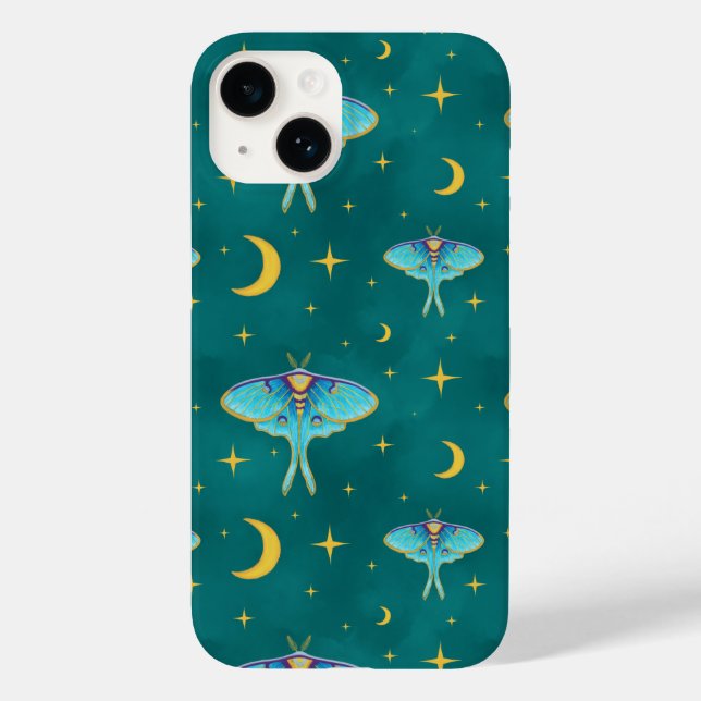 Luna Moth Celestial Moons & Stars Aquamarin Case-Mate iPhone Hülle (Rückseite)
