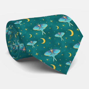 Luna Moth Celestial Moons & Stars Aquamarin Krawatte