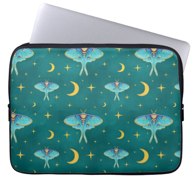 Luna Moth Celestial Moons & Stars Aquamarin Laptopschutzhülle (Vorderseite)
