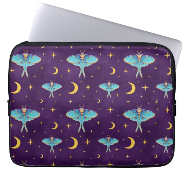 Luna Moth Celestial Moons & Stars Lila Laptopschutzhülle (Vorderseite)