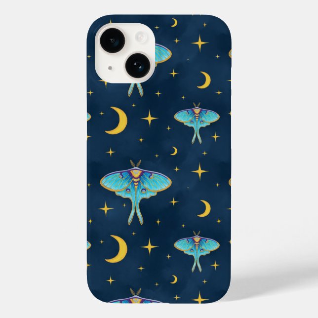 Luna Moth Celestial Moons & Stars Navy Case-Mate iPhone Hülle (Rückseite)