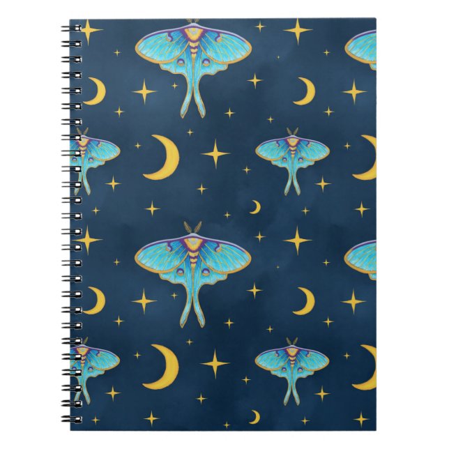 Luna Moth Celestial Moons & Stars Navy Notizblock (Vorderseite)
