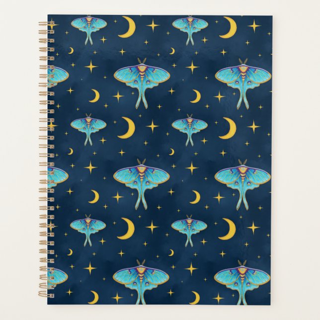 Luna Moth Celestial Moons & Stars Navy Planer (Vorderseite)