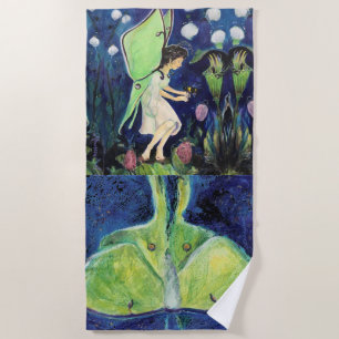 Luna Moth Fairy Wildblumen Bee Maureen Girard Strandtuch